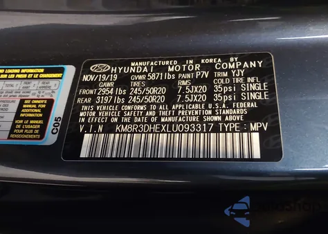 2020 Hyundai Palisade Sel z USA, uszkodzony, nr VIN KM8R3DHEXLU093317